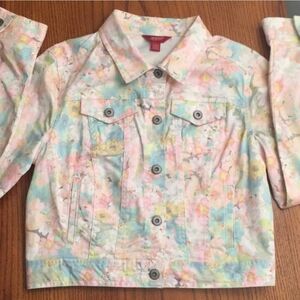 ⭐ Arizona Jeans Y2K 2000s Cropped Pastel Floral Denim Jean Jacket Medium #11-09